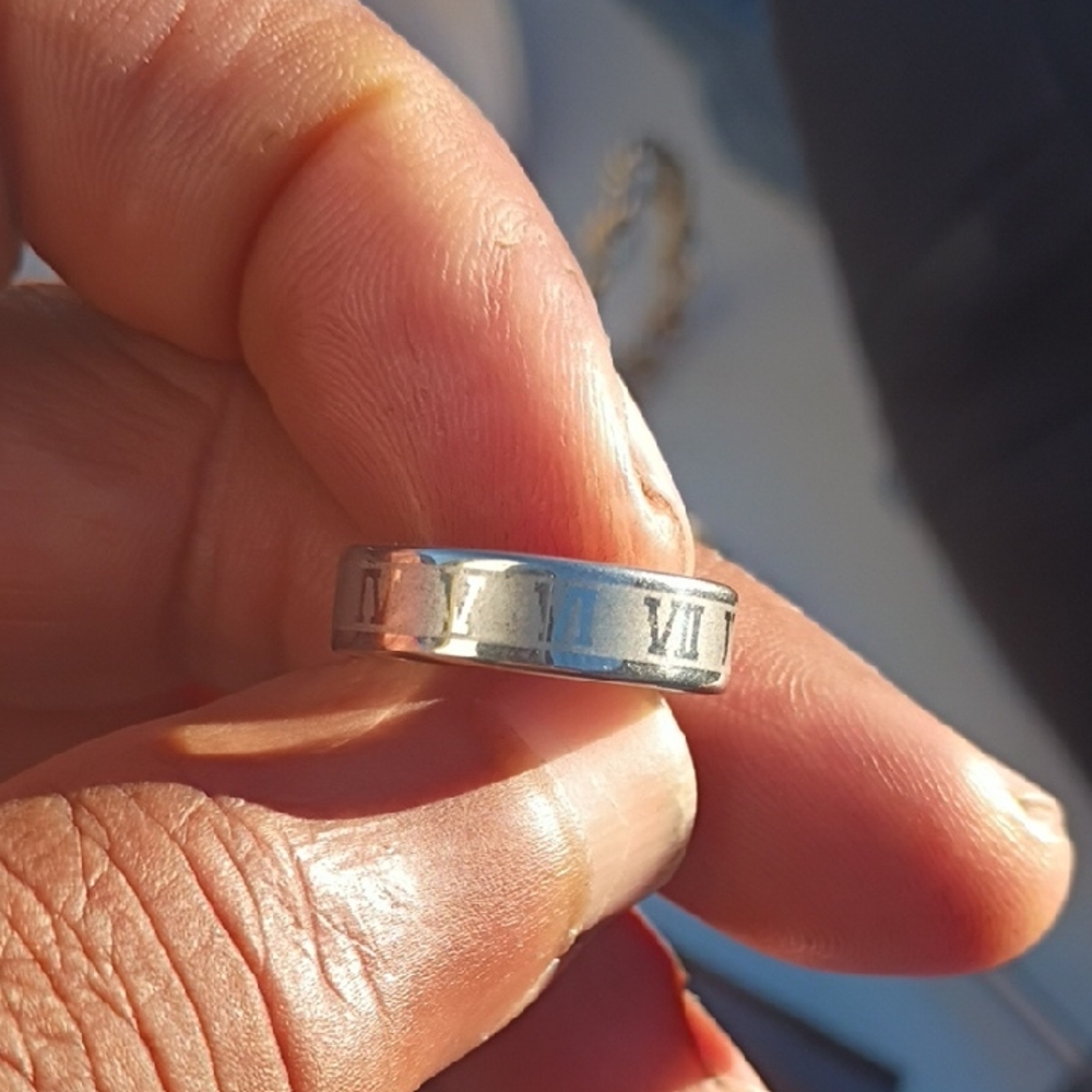 Silver Stainless Steel Roman Numeral Ring